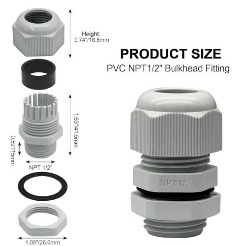 1/2" NPT Cable Glands, 6-12mm, Grey, 12 Pack - color: Grey, size: 1/2"-12PCS