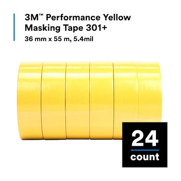 3M 301+ High Performance Masking Tape, Yellow, 48 mm x 55 m – High Performance Holding and Masking Tape for Automotive, Specialty Vehicle and Industrial Markets, 1 Pack