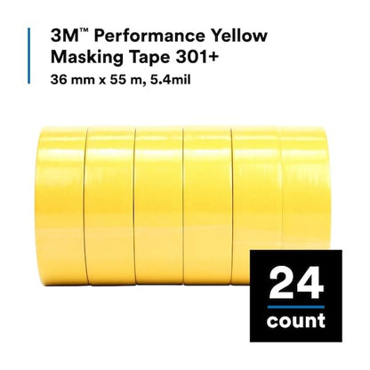 3M 301+ High Performance Masking Tape, Yellow, 48 mm x 55 m – High Performance Holding and Masking Tape for Automotive, Specialty Vehicle and Industrial Markets, 1 Pack