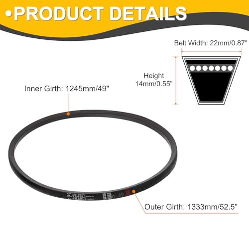 uxcell C49 Drive V-Belt 49 Inch (1245mm) Inner Circumference x 22mm Width x 14mm Height, Rubber V Belt for Power Transmission - size: C49