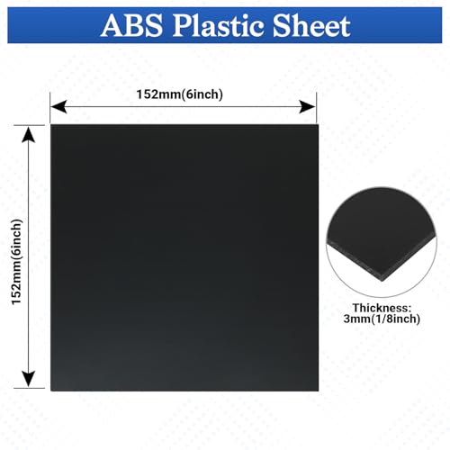 4 Pack Black ABS Plastic Sheet, 6" x 6" x 1/8" Thick Hard Thermoplastic Sheet, Moldable Plastic Panel for Crafts, Car Interiors, Home Decor, DIY Projects - color: Black, size: 6"x6"x1/8"