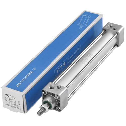 Heschen Tie-Rod Pneumatic Air Cylinder, SC 32-200, 32mm Bore, 200mm Stroke, PT 1/8 Port, Double Acting, Adjustable Cushion, Self-Lubricating Actuator for Industrial & Woodworking - size: 200mm Stroke