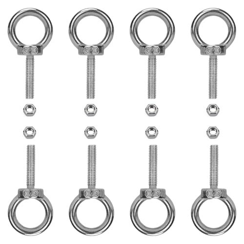 8 Pack M6 Eye Bolts, 1" Thread Stainless Steel with Nuts - size: M6*25
