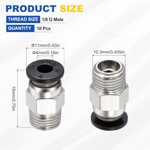 10Pcs Pneumatic Push to Connect Fitting Fit 4mm OD Tube 1/8 g Male - color: Black, size: 4mm OD x 1/8 G