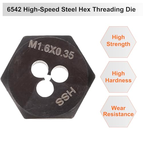 HARFINGTON Hex Threading Die M1.6 x 0.35 Metric Thread Right Hand High Speed Steel Rethreading Fixed Die Screw Cutting Tapping Repair Tool - size: M1.6 x 0.35