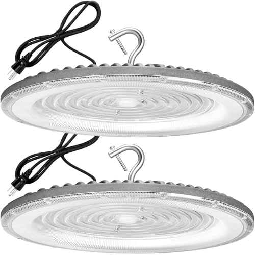 XYCN 2 Pack 600W UFO Led High Bay Light,120VAC,5000K Daylight Commercial Bay Lighting,IP66 Waterproof,85050LM,2550W MH/HPS with Plug Area Lighting for Warehouse/Shop/Workshop/Barn/Gym/Factory - size: 600W 2pack UFO high bay light