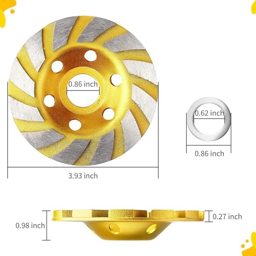 5-Piece Turbo Row Diamond Grinding Cup Wheel Set for Concrete Walls, Floors, Granite, Marble & Masonry, Yellow, Compatible with Angle Grinder