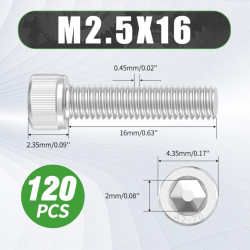 120 Pcs M2.5 x 16mm Button Head Socket Cap Screws - 304 Stainless Steel - size: M2.5x16