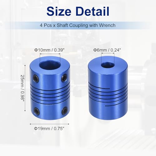 Flexible Shaft Coupling(6mm|10mm): 4 Pcs Blue Aluminum Alloy - color: Blue, size: 6mm x 10mm (19mm OD, 25mm L)