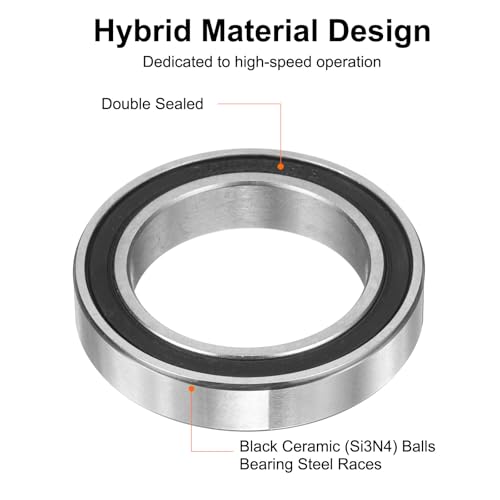 uxcell 6805-2RS Hybrid Ceramic Deep Groove Ball Bearings 25x37x7mm Si3N4 Silicon Nitride Balls Steel Rings Double Sealed Bearing for Motors, CNC Spindles (ABEC5) - size: 6805-2RS