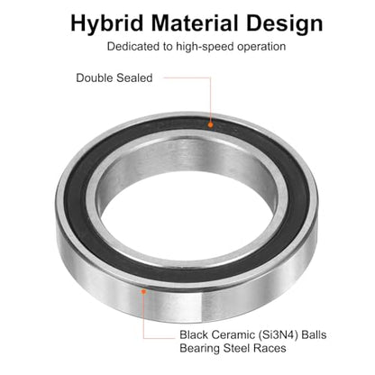 uxcell 6805-2RS Hybrid Ceramic Deep Groove Ball Bearings 25x37x7mm Si3N4 Silicon Nitride Balls Steel Rings Double Sealed Bearing for Motors, CNC Spindles (ABEC5) - size: 6805-2RS