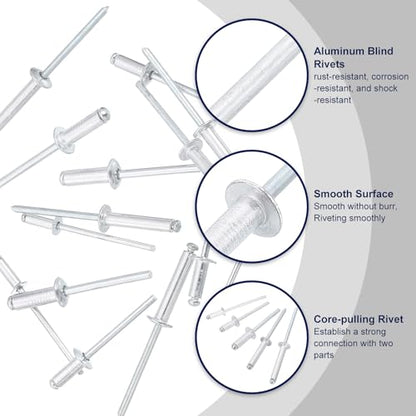 uxcell 100Pcs 1/8" x3/4" Aluminum Blind Rivets Dome Head Long Split Rivets - size: 1/8"x3/4"