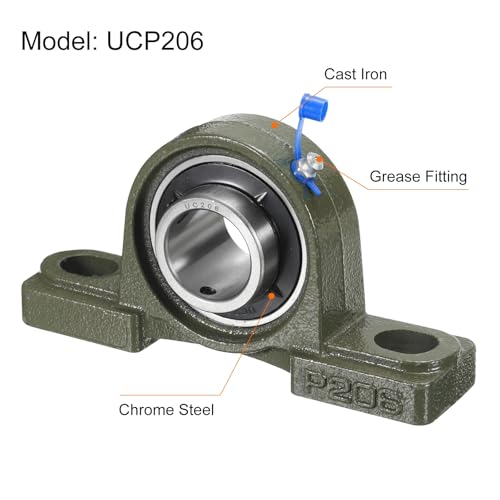 uxcell 2 Pcs UCP206 Pillow Block Bearings 30mm Bore Self Alignment, Solid Cast Iron Base Mounted Chrome Steel Bearings - size: UCP206