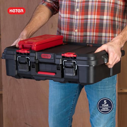 Keter Stack N' Roll Power Tool Case with Removable Dividers - color: Black/Red, size: Power Tool Organizer