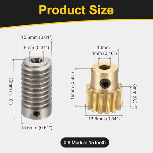 uxcell Worm Gear Set 15T 1:15 Reduction Rate1045 Steel Rod 6mm Bore - size: Gear-4mm, Rod-6mm Bore, style: 0.8M-15T