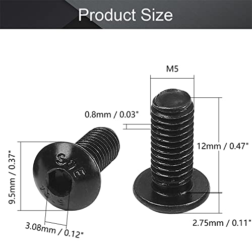 100Pcs M5 x 12mm Button Head Socket Cap Screws, Alloy Steel 10.9 Grade - size: M5 x 12mm