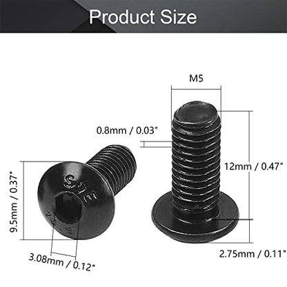 100Pcs M5 x 12mm Button Head Socket Cap Screws, Alloy Steel 10.9 Grade - size: M5 x 12mm
