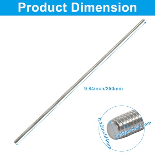 BokWin M4 x 250mm Fully Threaded Rod, 4 Pack - size: M4 x 250mm