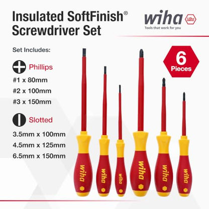Wiha 32092 Insulated Screwdriver Set, 6-Piece 1000V Electrician Tool Kit