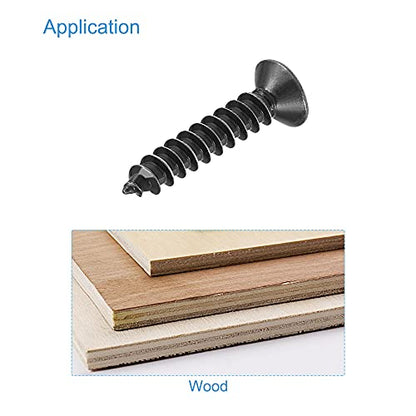 uxcell M3.5 x 18mm Wood Screws Phillips Flat Head Carbon Steel Self Tapping Screws Black 200pcs - size: M3.5 x 18mm
