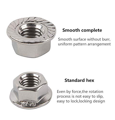 Stainless Steel Serrated Hex Flange Nuts Locknuts 50 Pcs (M5) - size: M5