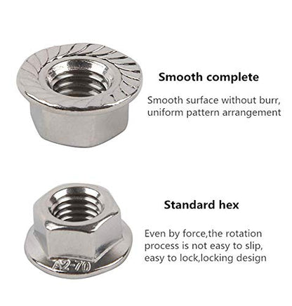 Stainless Steel Serrated Hex Flange Nuts Locknuts 50 Pcs (M5) - size: M5