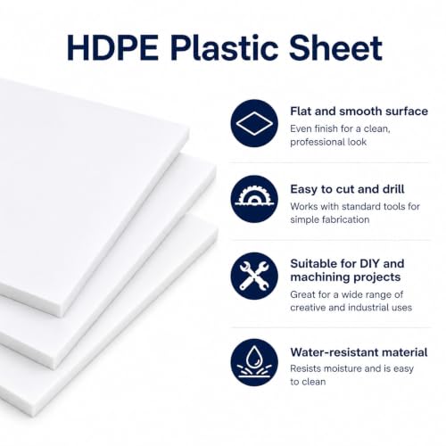 Threehoney 1 Pcs 1/4" Thick 24 x 48 Inch White HDPE Plastic Sheet - color: White, size: 24 x 48 Inch