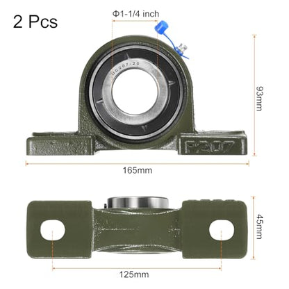 uxcell 2 Pcs UCP207-20 Pillow Block Bearings 1-1/4 inch Bore Self Alignment, Solid Cast Iron Base Mounted Chrome Steel Bearings - size: UCP207-20