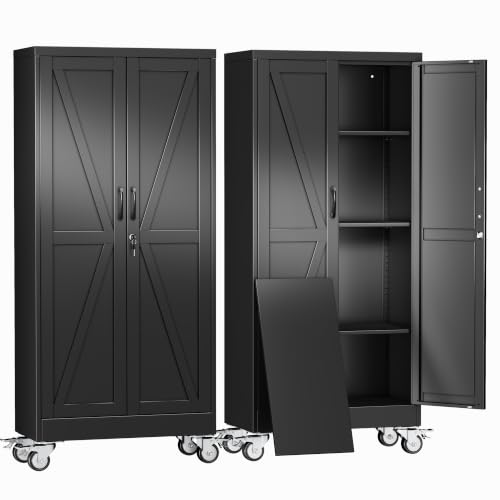 erosoe 61" H Metal Garage Storage Cabinet, Rolling Tool Cabinet with 2 Doors and Wheels, Locker Steel Cabinet with 3 Adjustable Shelves, Organization Cabinet for Garage,Office,Home,Gym,School-Black - color: Black, size: 61" CasLck-M
