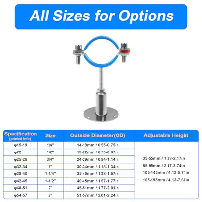 4PCS 304 Stainless Steel Wall Mount Ceiling Mount Pipe Supports,Suitable for OD Pipe 3/4"(25-28mm),Adjustable Height 100-200mm,Adjustable Pipe Strap Clamp with Screws - color: Adjustable Height 100-200mm, style: 4pcs 3/4"(25-28mm)