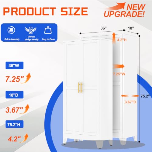 GAIOUS 75'' Tall Metal Garage Storage Cabinet,File Cabinet with 2 Doors and 5 Adjustable Shelves, Outdoor Steel Tool Cabinet for Home,Office,Warehouse,Garage,White - color: White, size: 18"D x 36"W x 75.2"H