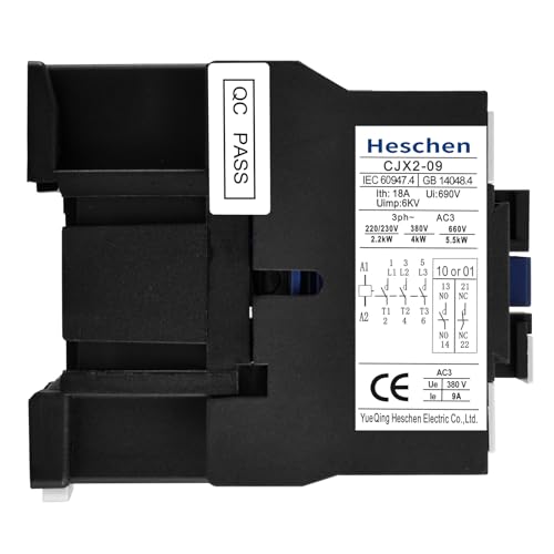 Heschen AC Contactor, 24V 50/60Hz Coil, 9A (AC-3), 3NO+1NO Aux, 3P - color: 24V Coil, size: 9A (1NO Normally Open)