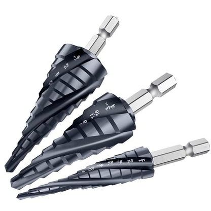 3Pcs(1/8"-7/8") M35 Four Spiral Flute Cobalt Step Drill Bit Set - size: Four Flute-3PC