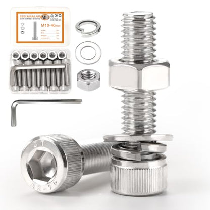 12 Sets Metric M10 Hex Socket Head Cap Screws Bolts Kit, M10-40mm Screws - size: M10 - 40mm