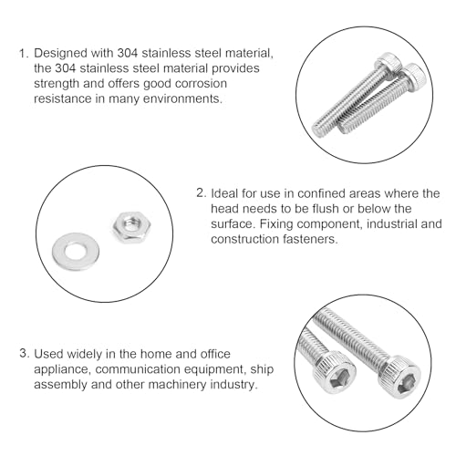 DYWISHKEY 256 Pieces #6-32 x 3/16", 1/4", 5/16", 3/8", 1/2", 5/8", 3/4", 1" Hex Socket Head Cap Screws Nuts Washers Assortment Kit, 6-32 Screw Kit, 304 Stainless Steel - size: #6-32, style: Socket Head