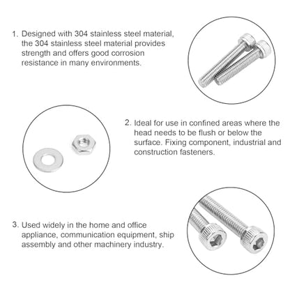 DYWISHKEY 256 Pieces #6-32 x 3/16", 1/4", 5/16", 3/8", 1/2", 5/8", 3/4", 1" Hex Socket Head Cap Screws Nuts Washers Assortment Kit, 6-32 Screw Kit, 304 Stainless Steel - size: #6-32, style: Socket Head