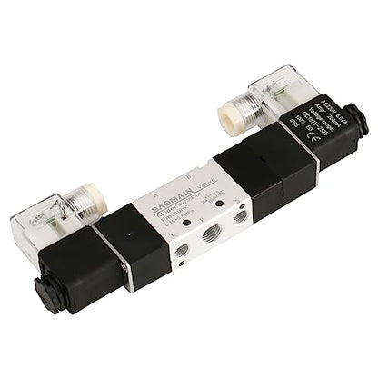 Baomain Pneumatic Solenoid Air Valve 5 Way 3 Position PT1/4" Internally Piloted Acting Type Double Electrical Control Midst Pressure 4V230P-08 (AC 220V) - size: AC 220V