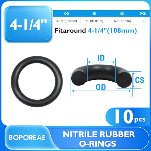 10Pcs Black O-Rings, Nitrile Rubber O-Rings 4"(101.8mm) ID - size: 4" ID, 4-1/4" OD