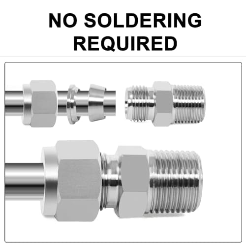 ChillWaves 304 Stainless Steel Compression Tube Fitting, 1/2" OD x 1/2" NPT Male Compression Union Connector(2-PACK) - size: 1/2" OD x 1/2" MNPT