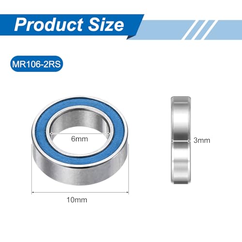 uxcell 10 Pcs MR106-2RS Micro Bearings, 6x10x3mm Chrome Steel, ABEC7 - size: MR106-2RS