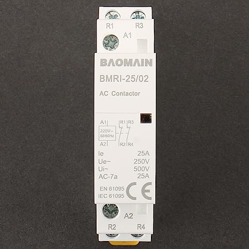 BAOMAIN 220V AC 2-Pole 25A Modular Contactor, 2NC, DIN Rail Mount
