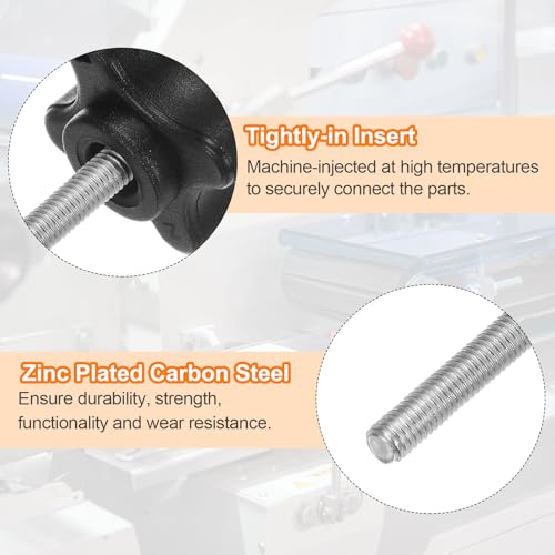 HARFINGTON 6pcs Star Clamping Knobs M5 x 8mm Metric Male Thread 32mm 4-Point Plastic Head Threaded Stud Knob Hand Tightening Thumb Screw Jig Handle, Black - size: M5 x 8mm x 32mm