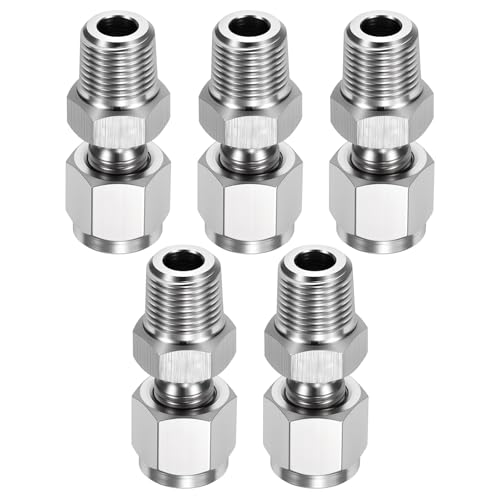 5 Pack 1/8"OD Compression x 1/8" NPT Male Union Coupling Connector - size: 1/8"OD Compression x 1/8" NPT Male