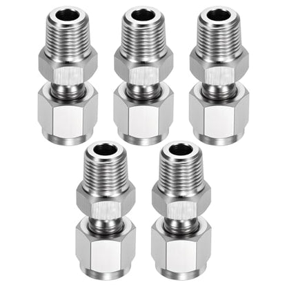 5 Pack 1/8"OD Compression x 1/8" NPT Male Union Coupling Connector - size: 1/8"OD Compression x 1/8" NPT Male