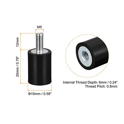 uxcell Rubber Mounts 8pcs M5 Male/Female Vibration Isolator Shock Absorber, for Garage Motor Air Compressor Car Boat Bobbins, D15mmxH20mm - size: M5x15mmx20mm