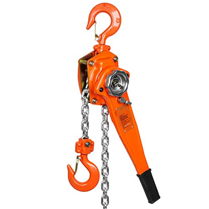 VEVOR Manual Lever Chain Hoist, 1-1/2 Ton 3300 lbs Capacity 10 FT Come Along, G80 Galvanized Carbon Steel with Weston Double-Pawl Brake,Auto Chain Leading & 360° Rotation Hook, for Garage Factory Dock - size: 1-1/2 Ton 10FT