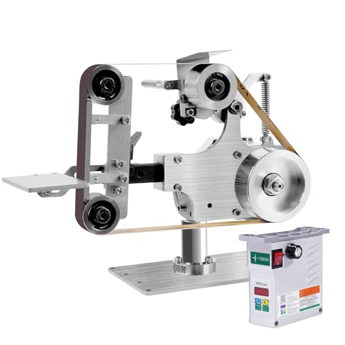 Electric Belt Sander - Bench Polishing Grinder, Desktop Vertical Horizontal 30" x 1" Machine, 550W Brushless Motor Fixed Angle Opening Polisher Sharpener