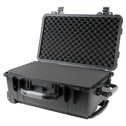 22" Rolling Weatherproof Equipment Case with Telescopic handle made of Polypropylene Plastic, Black with Foam Insert, 22" X 13.5" X 9" (NOTE Internal Dimensions: 19.75"×11"×7.6")
