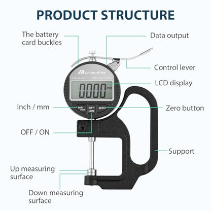 Digital Thickness Gauge 1inch, 0.00005"/0.001mm Resolution