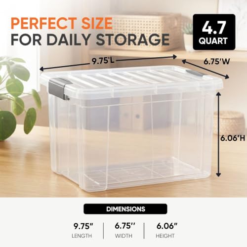 Superio Deep Storage Organizer Bin with Lid X-Deep Small Clear Storage Box with Latch for Home, Kitchen, Garage- Store, Food, Supplies, and Hair Accessories (4.75 Quart) - size: 4.7 Quart